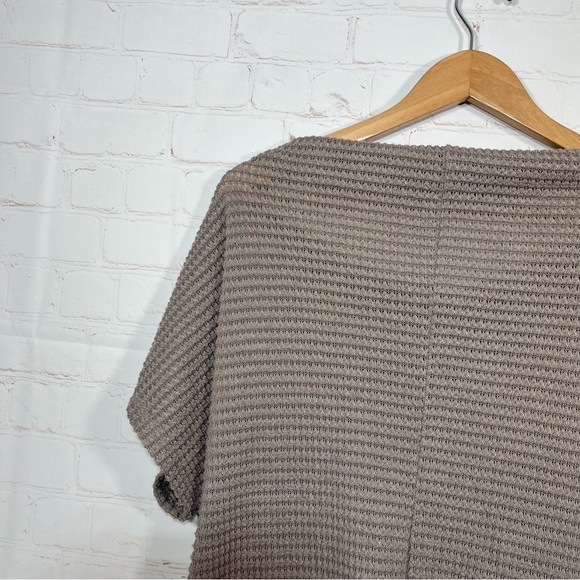 Gilli Waffle Knit Top Womens Size Large Brown Tie Front Short Sleeve Boat Neck - Picture 10 of 11